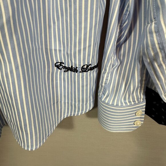 English Laundry Shirt Mens 16 Blue Stripe Cotton Long Sleeve Button Up Contrast - Picture 11 of 12